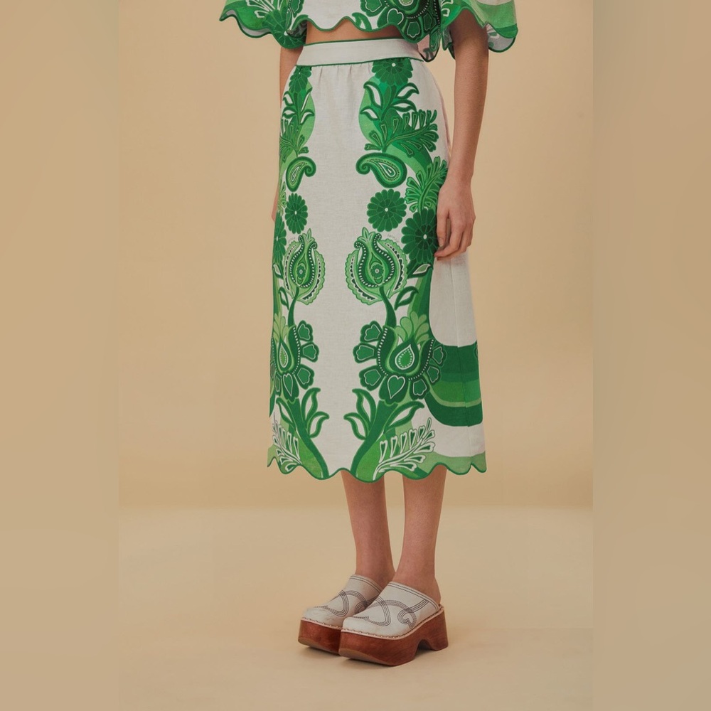 (NWT but zipper needs to be repaired) FARM Rio Vibrant Green Paisley Midi Skirt